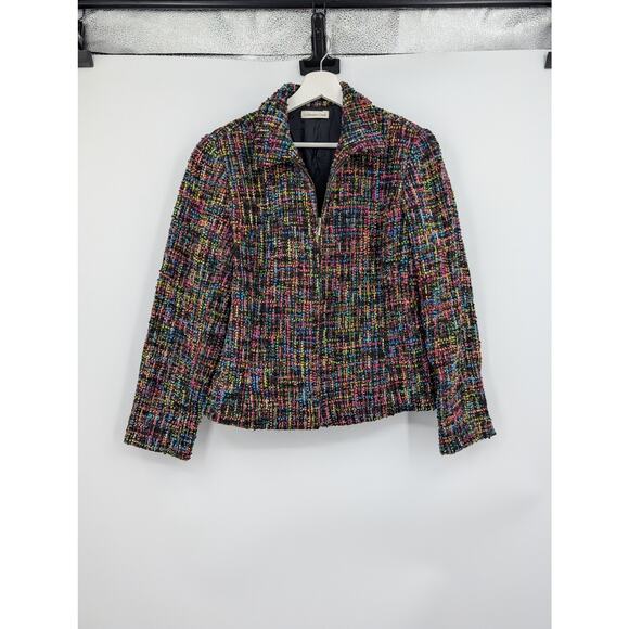 Coldwater Creek Rainbow Multicolor Women's Tweed Zip Jacket Blazer 16 Wool Work - Picture 1 of 9